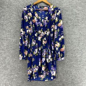 5/$45 Lulus Dress Women M Medium Blue Floral Shift Short V-Neck Long Sleeve